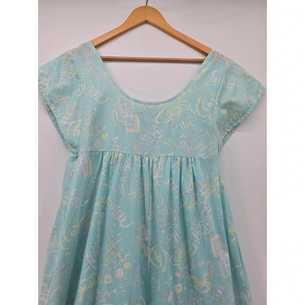 Vintage Gilligan O'Malley Nightgown M Blue Pastel Abstract Cotton Blend USA Made